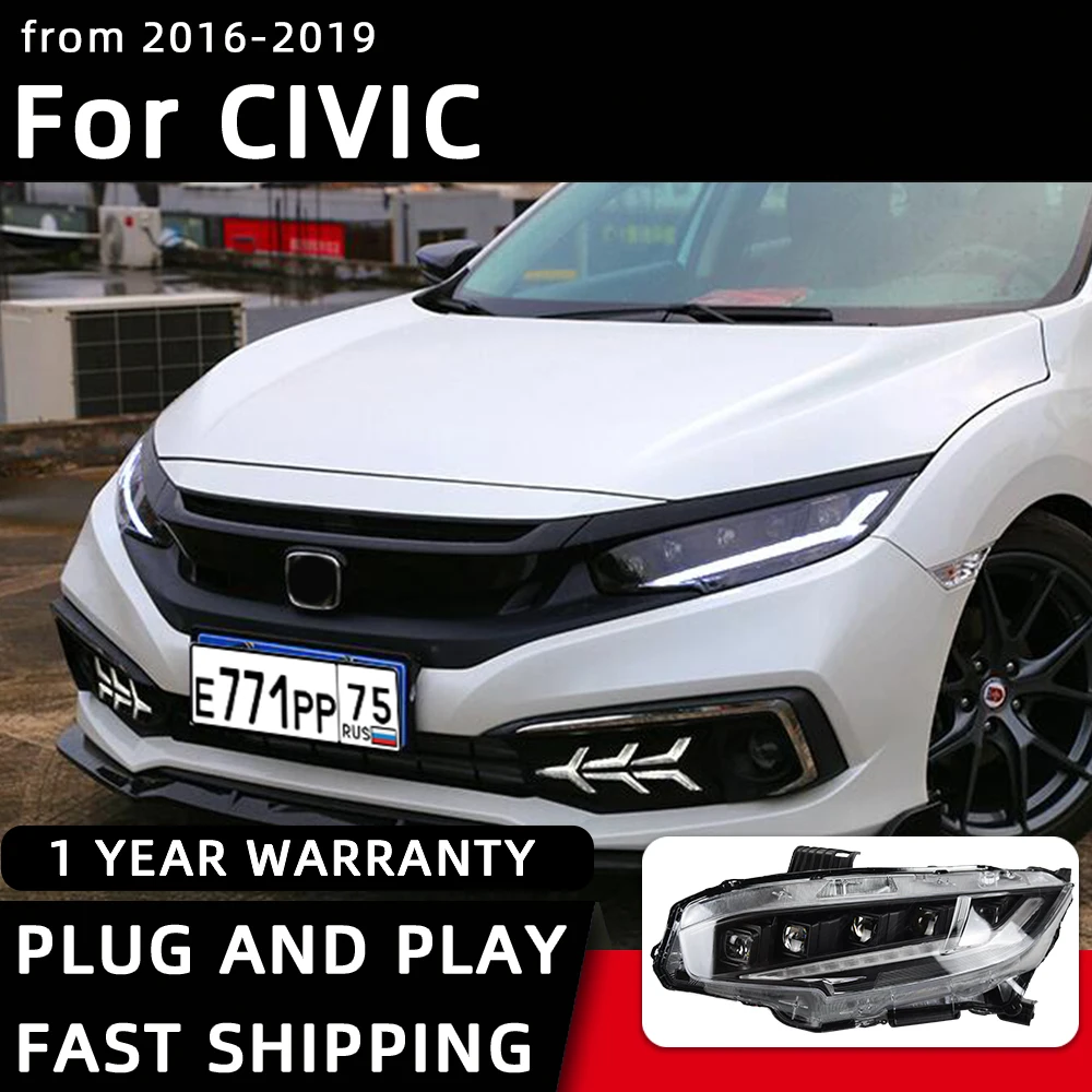 

Фары для стайлинга автомобиля для Honda CIVIC 10, светодиодная фара 2016-2019, передняя фара, дневные Фотоэлектрические линзы, автомобильные аксессуары