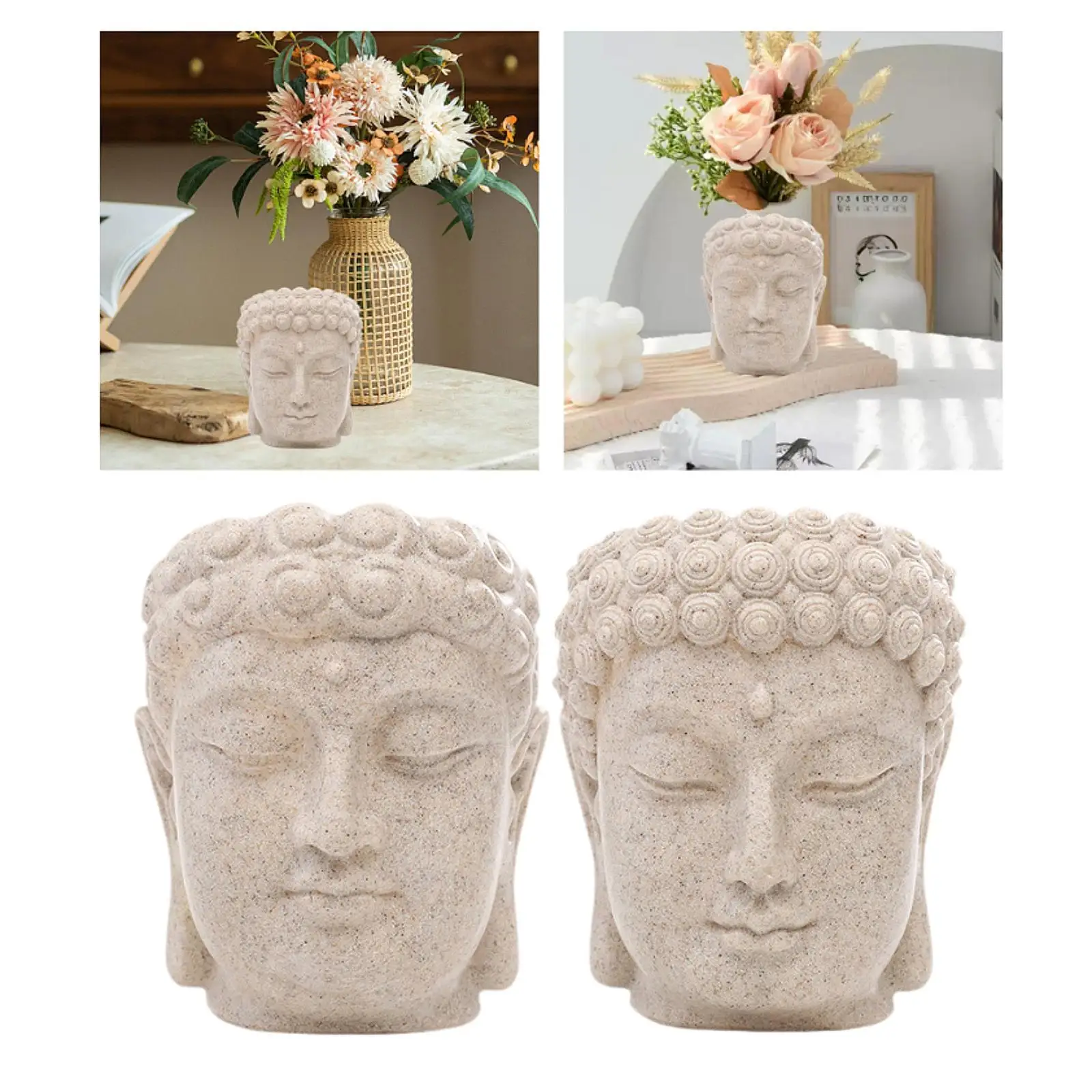 Buddha Head Figurine Flower Pot Plant Pot Tabletop Ornament Statue for Yard Indoor Outdoor Desk Living Room Housewarming Gift