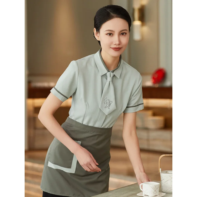Uniforme de trabajo de camarero de restaurante, manga corta, Hotel, restaurante, tienda de té de la leche, Catering, cafetería, pastel, tienda de postres, ropa de mujer
