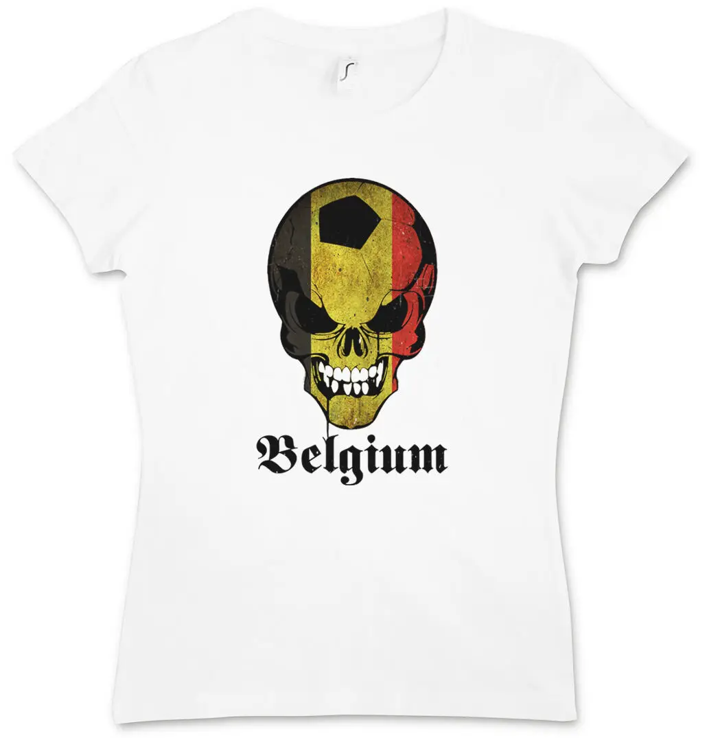 

CLASSIC FOOTBALL SOCCER BELGIUM SKULL WOMAN GIRLIE T-SHIRT Fan Hooligan belgian