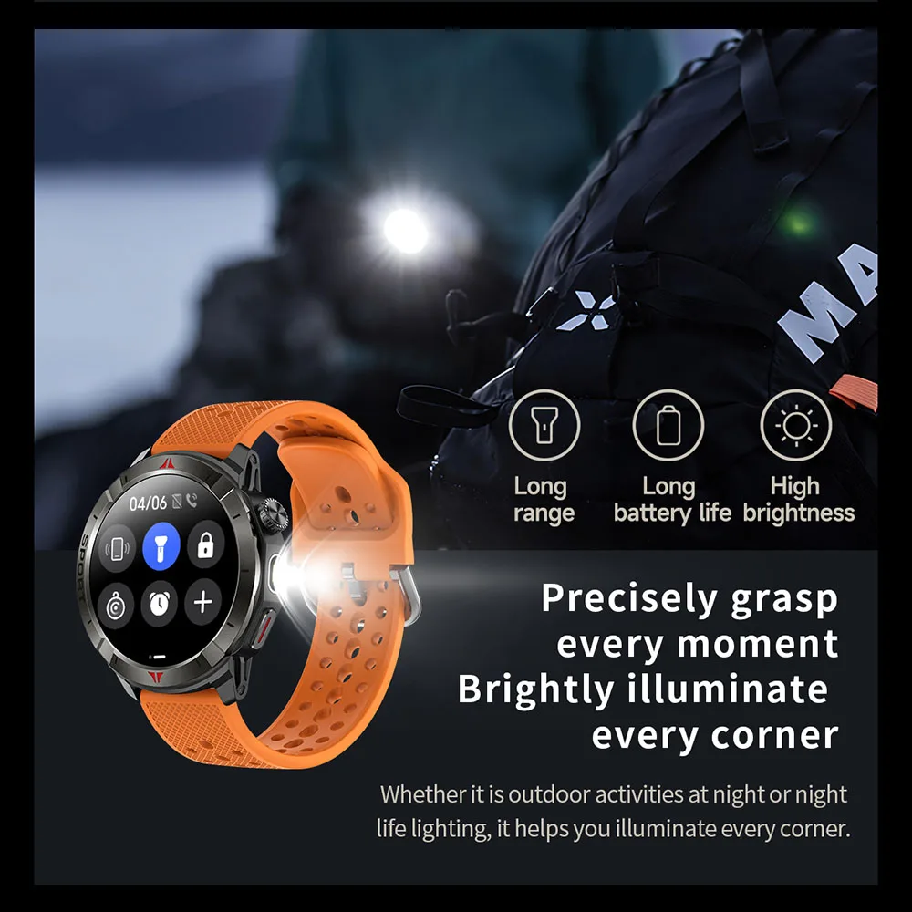 NORTH EDGE GPS+GLONASS Smart Watch 1.43\'\' AOD Amoled Display Altitude Barometer Compass Fashlight Long Standby Sports Smartwatch