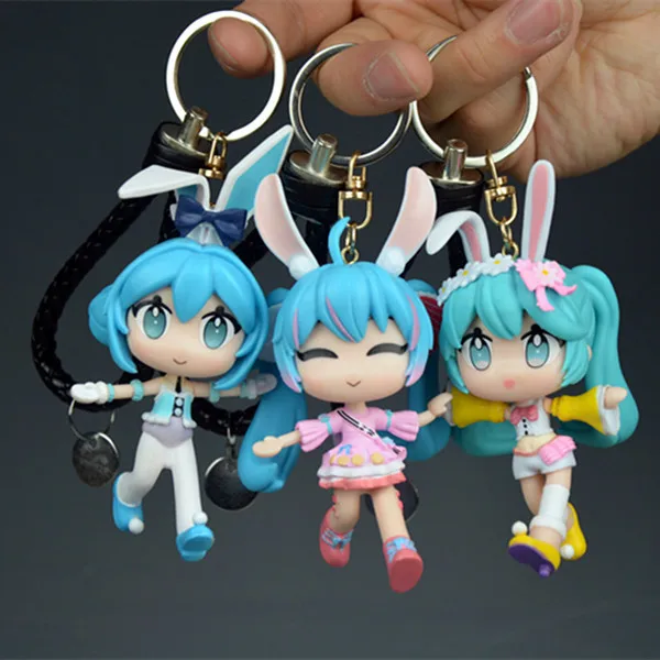 

New Hatsune Miku anime peripheral kawaii keychain cute cartoon ins car pendant bag school bag girl doll companion gift wholesale