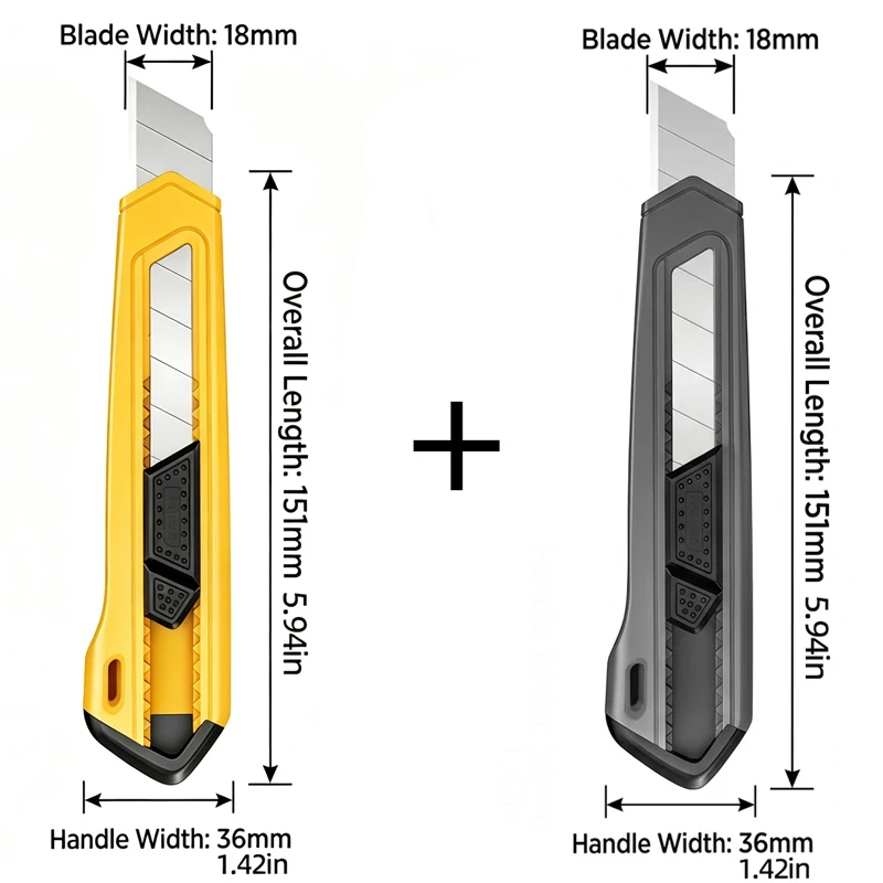 18mm intrekbare boxcutter, 0,5mm SK5 koolstofstalen mes, antislip automatisch vergrendelend utility mes voor het snijden van papier en karton