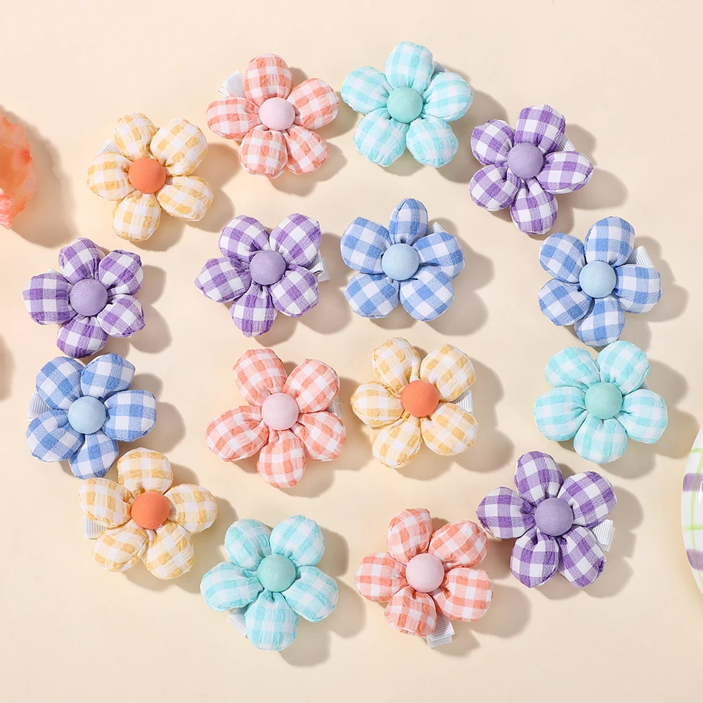 

20Pcs random colorful flower fabric hair clip classic plaid printed bangs cartoon hair clip kids do not harm their hair barrette