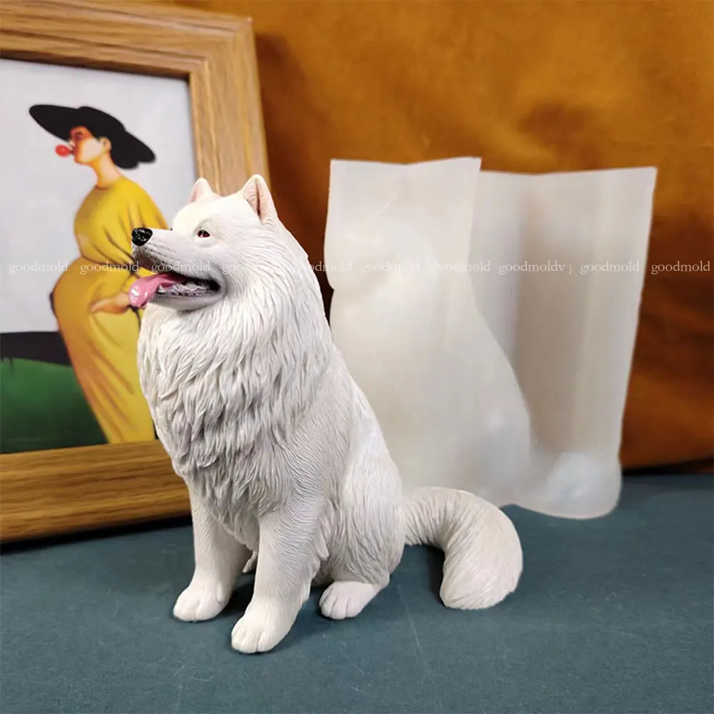 Samoyed Dog Plaster Mold Pet Dog Epoxy Resin Silicone Mold Animal Plaster Ornament Clay Handmade Mold