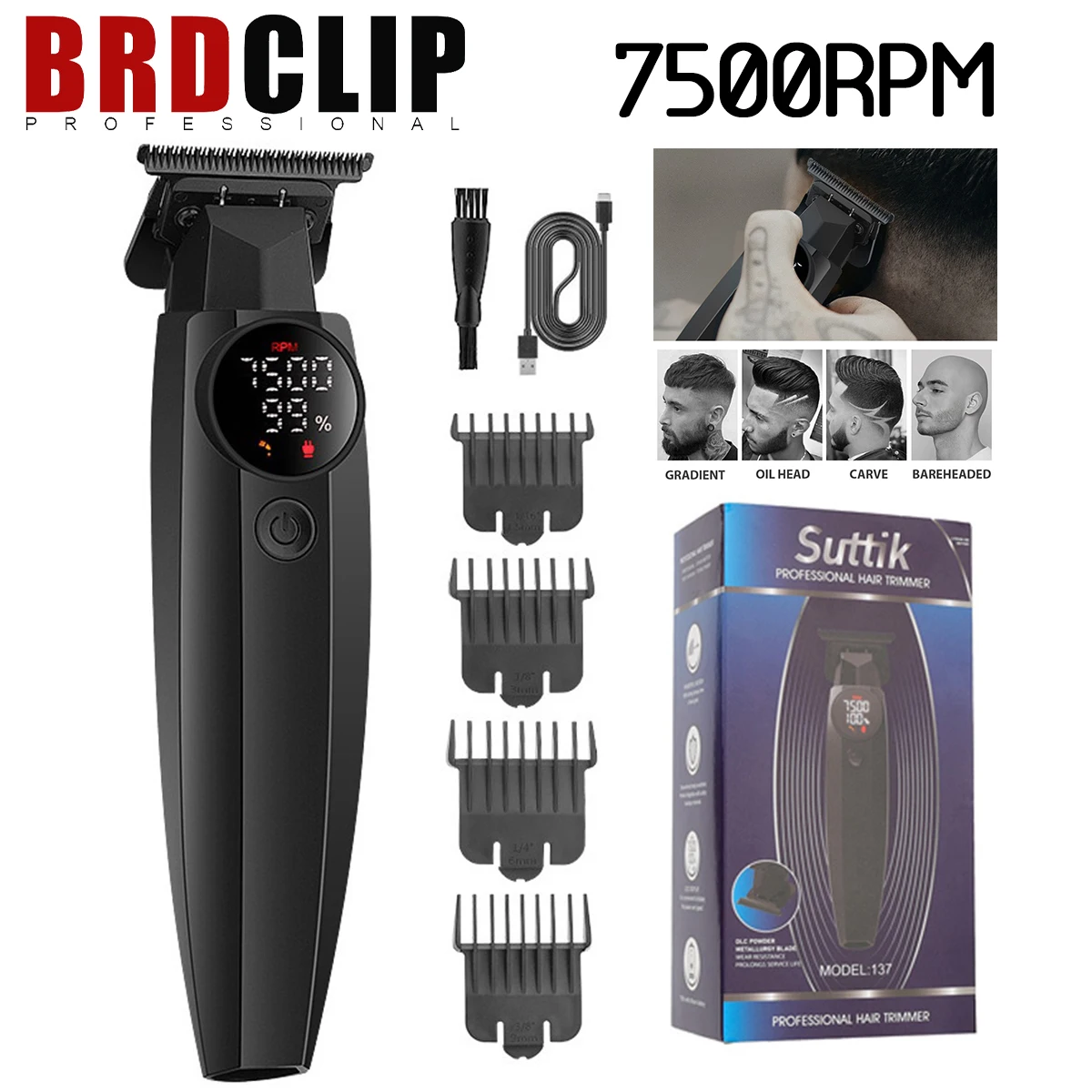 Professional BRDCLIP BRD137 7500RPM High motor Trimmer Electric Hair clipper DLC Ceramic Blade Finisher Machine for Man barbear