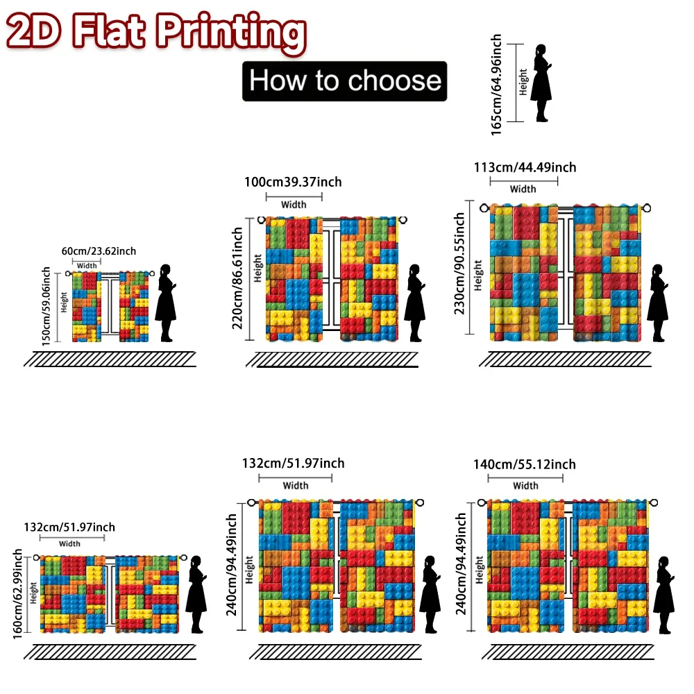 2D flat printing 2pcs Popular Christmas Curtains Colorful Interlocking Blocks Digitally printed polyester, colorfast Festive