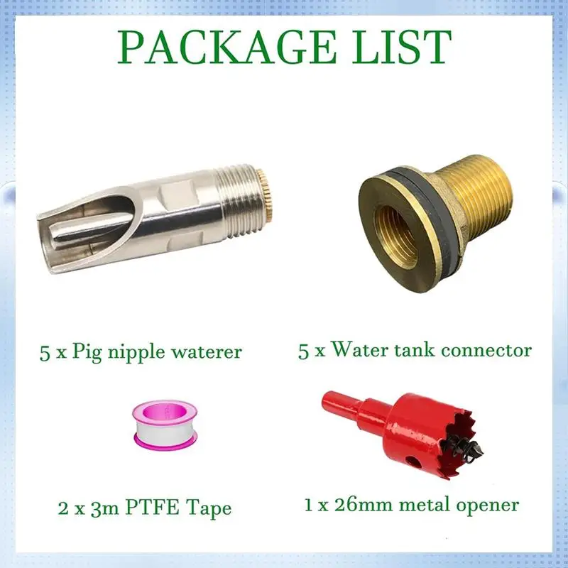 

AD-5 Pcs Pig Nipple Waterer For Barrel Kit Automatic Pig Nipple Drinker Hog Drinker Feeder With Brass Water Tank Connector