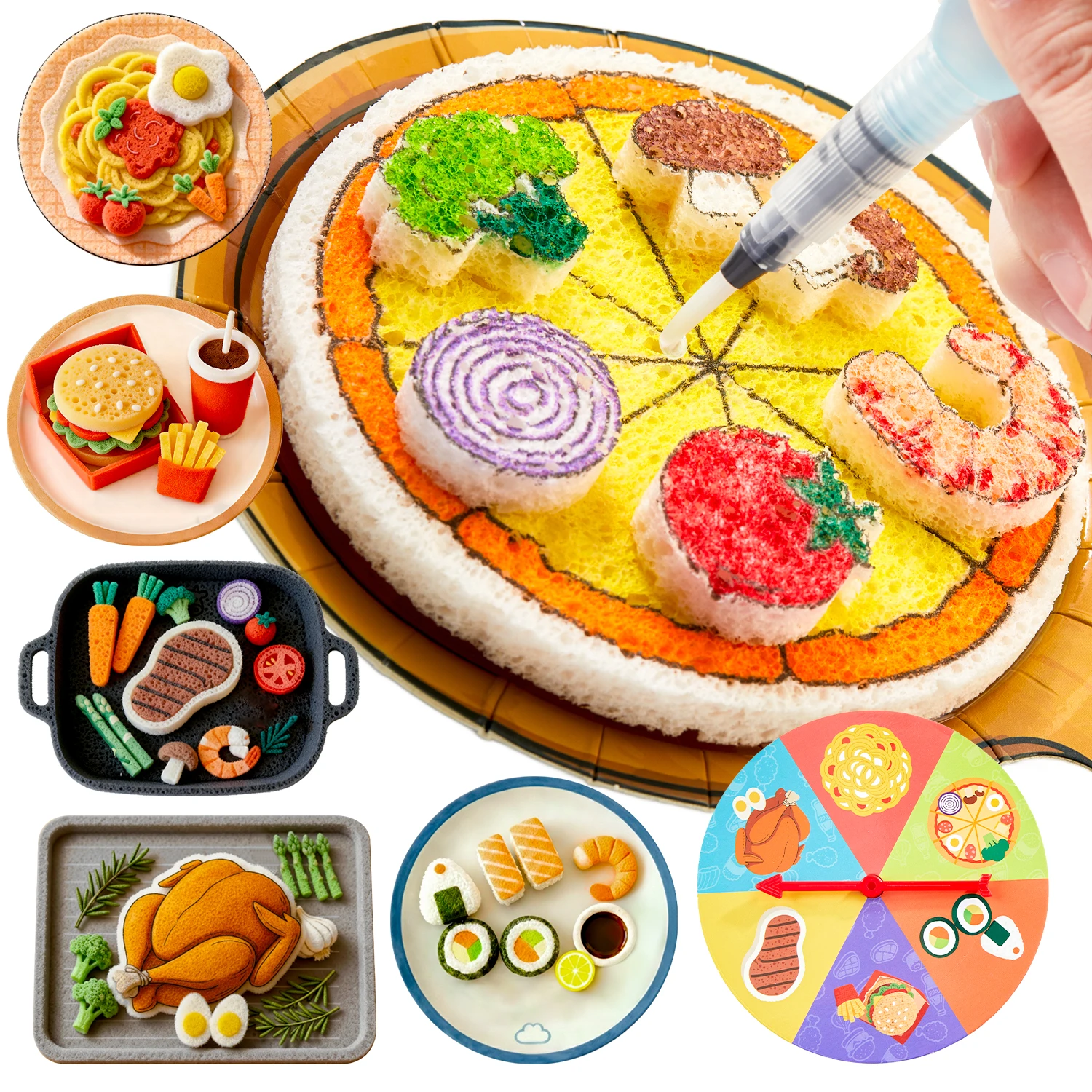 Shuttle Art 104 Pcs Magic Foam Texture Painting Kit Food Series	Including 34 Food Foam Pieces, Paper Plates, Forks & Knives, 12 Acrylic Paint Markers, Magical 3D Effect DIY Art Craft for Kids