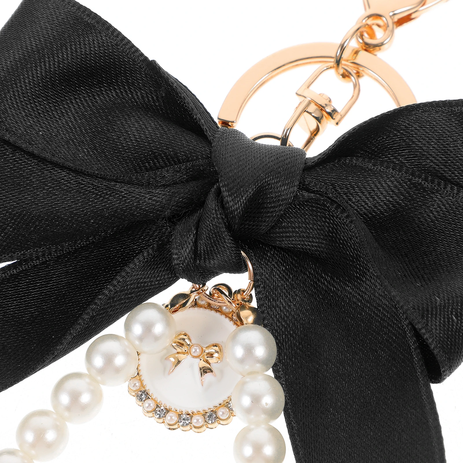 

Trendy Bow Keychain Wristlet Pearl Charms for Women Car Key Accessories Imitation Pearls Ribbon Clasp Large Size