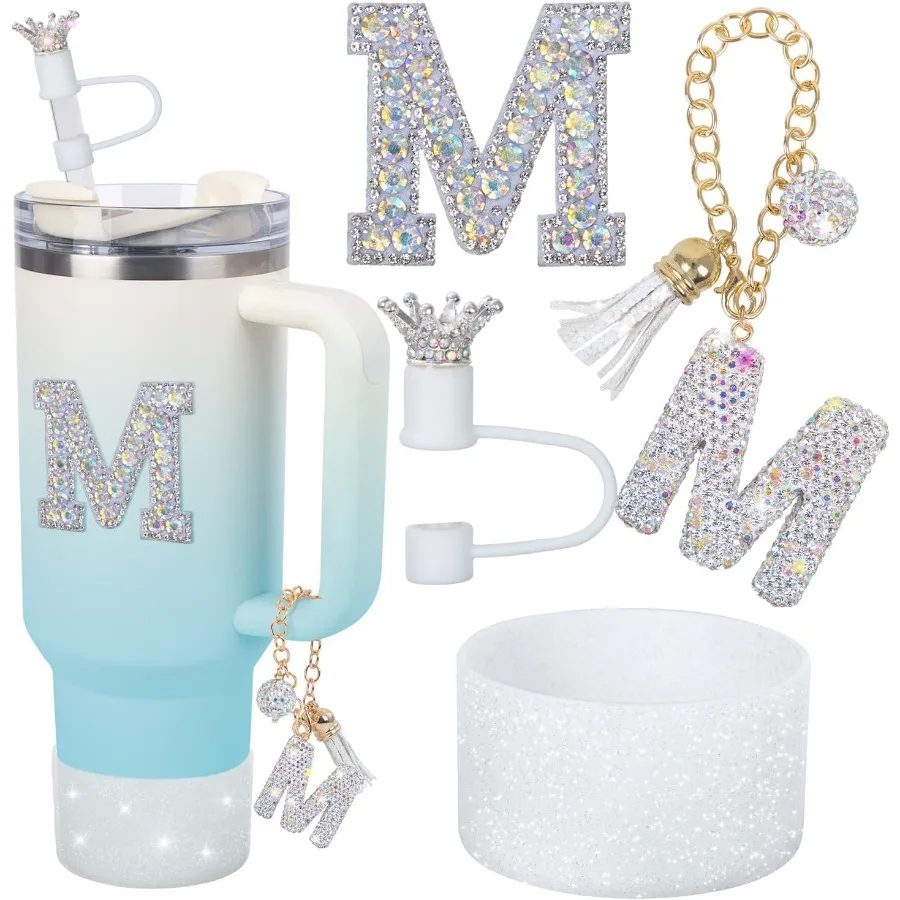 

Подвески с буквами для ручки чашки, силиконовые аксессуары для ботинок, подвески для чашки, 40 унций, 30 унций, соломенный чехол с короной, топпер, алмазная наклейка M