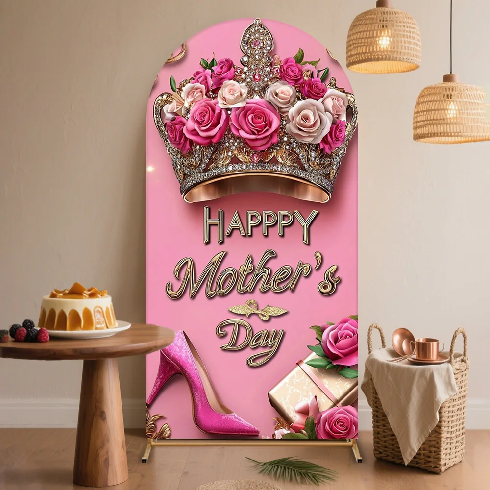 Mocsicka Happy Mother's Day Arch CoverPhotography Background Pink Rose Crown Kids Family Portrait Backdrop Women Photo Studio
