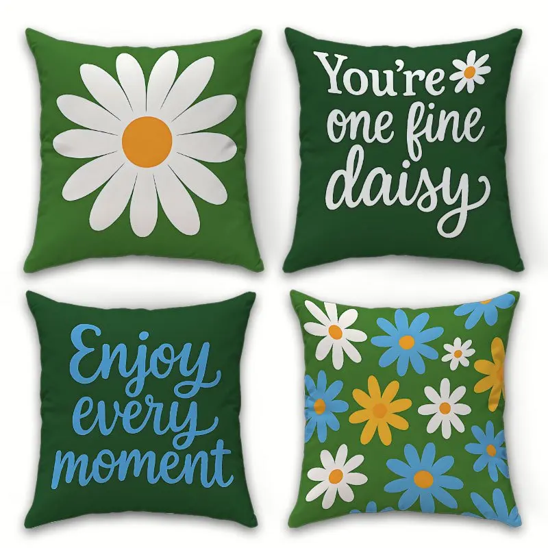 Green Daisy Pillow Covers, 