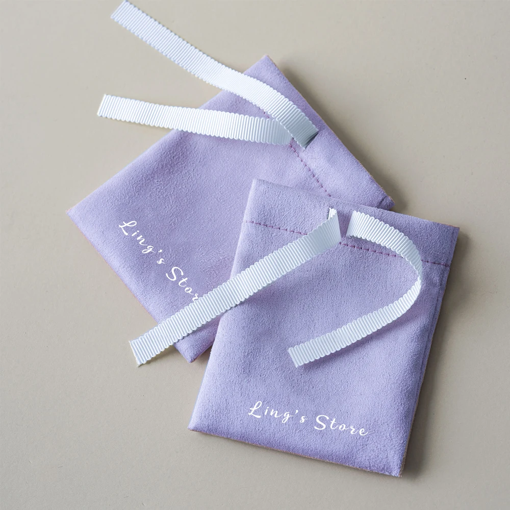 100Pcs Personalized Logo Flannel Jewelry Drawstring Velvet Bag Suede Ribbon Pouch For Earrings Cosmetic Bracelet Rings Packaging