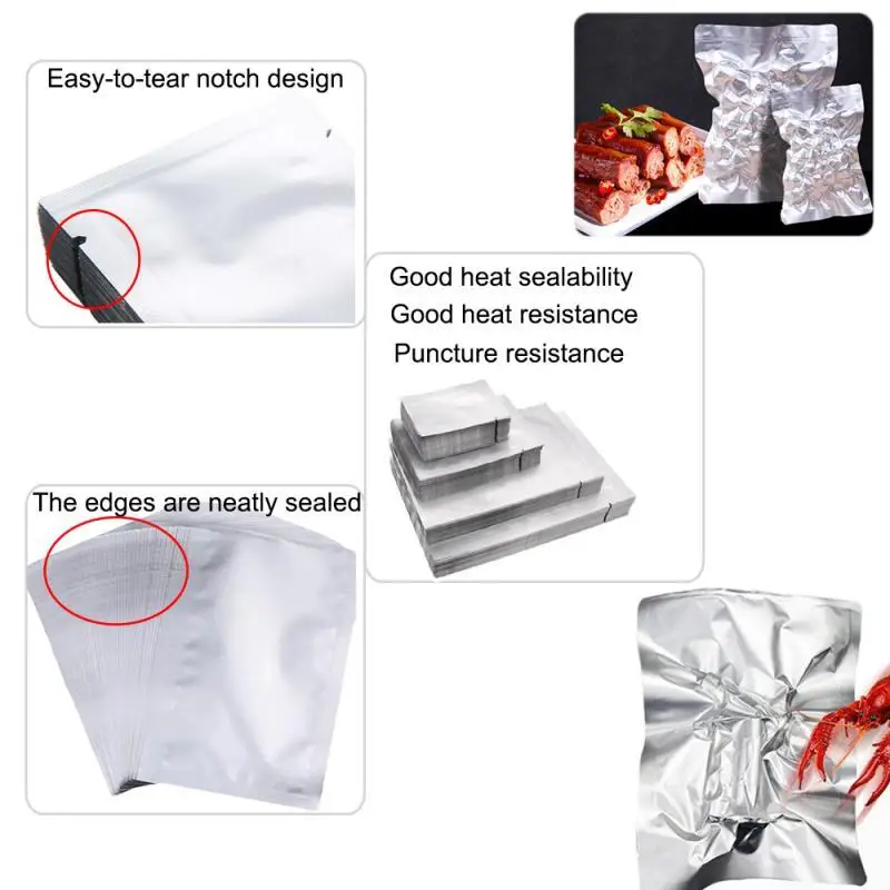 Silver Pure Aluminum Foil Package Bag Coffee Sugar Pouches Open Tops Heat Seal Vacuum Mylar Foil Bags for Spice Powder Storage