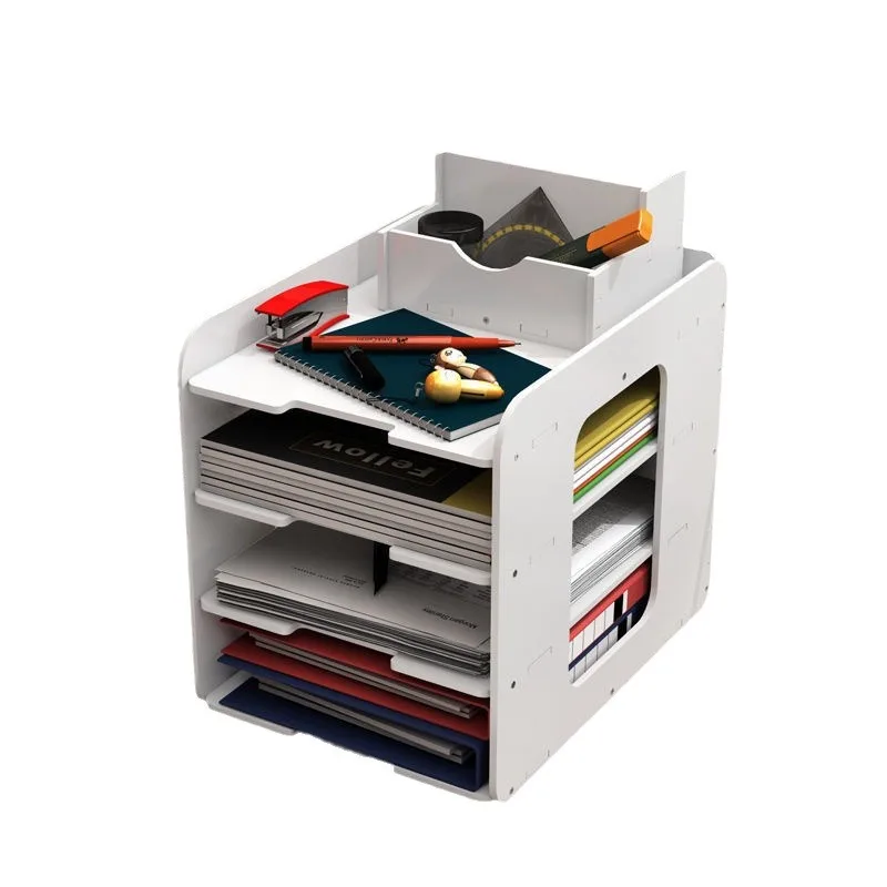 Waterproof Stain-Resistant Desktop Multi-Layer File Storage Rack Easy Assembly A4 Data Folder Stand PVC Shelves for Office Use