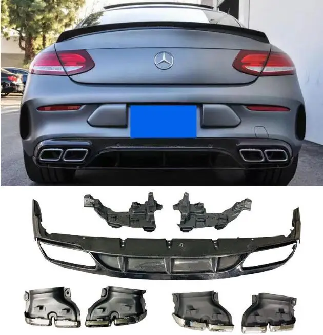 

ED1 Real Carbon Fiber Rear Bumper Lip Diffuser Spoiler With Exhaust Tip For Benz W205 C63 C43 C63S Coupe AMG 2Door 2015-2020