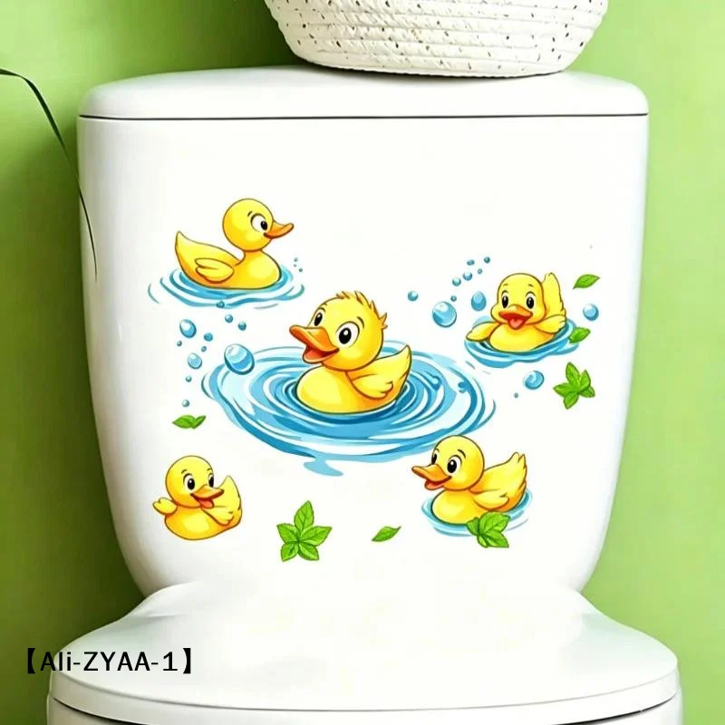 【A】Cute Yellow Duck Bathroom Wall Sticker Toilet Sticker PVC Bathroom Sink Decal Removable Self-Adhesive Home Decor Car Sticker