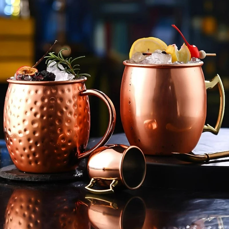 550ml Moscow Mule Copper Mugs Metal Mug Cup Stainless Steel Hammered Copper Plated Beer Cups Beer Wine Coffee Mugs Bar Accessory