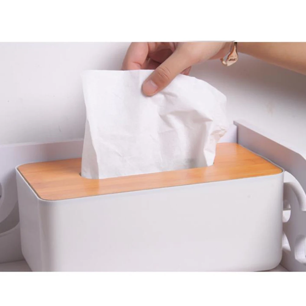 

Bamboo Tissue Box Paper Towel Container Rectangular Holder Office Car Living Room Bedroom Bathroom Moisture Proof Dust Cover