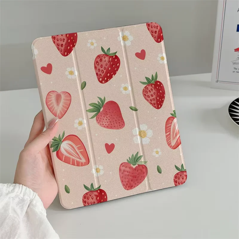Strawberry Red Bow Grid Pattern For iPad 11th A16 10 9 8 7 5 Pro 13 11 M5 M4 M3 M2 12.9'' Air  4 3 2 1 Mini 7 6 8.3'' Cover