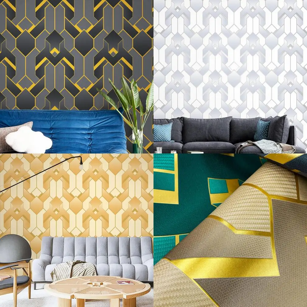 3D Geometric Pattern PVC Wallpaper Deep Embossed Black Gold Living Room Bar Restaurant Background Wall Decor