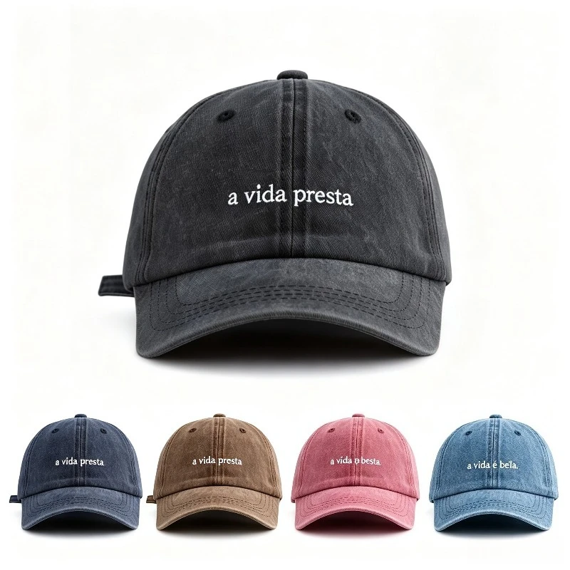 Vintage Washed Baseball Cap A Vida Presta Letter Embroidery Dad Hat Unisex Casual Outdoor Travel Beach Sun Protection Street Hat