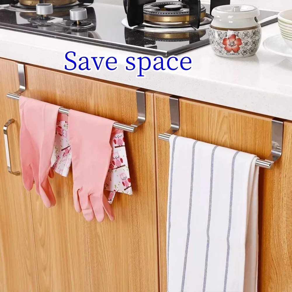 Kitchen Cabinet Door Towel Bar Stainless Steel Door Back Towel Hanging Holder Bathroom Punch-free Towels Hooks Home Organizer