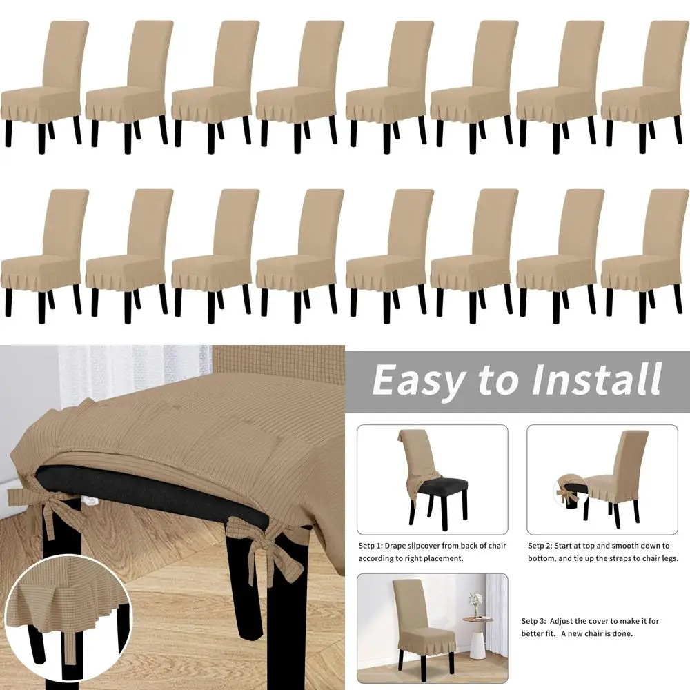 

Растягивающиеся чехлы для обеденных стульев с юбкой, набор из 8 шт., хаки для домашнего и ресторана