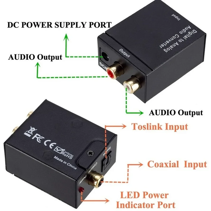Digital to Analog Audio Converter Digital Optical CoaxCoaxialToslink to Analog RCA L/R Audio Converter Amplifier Adapter