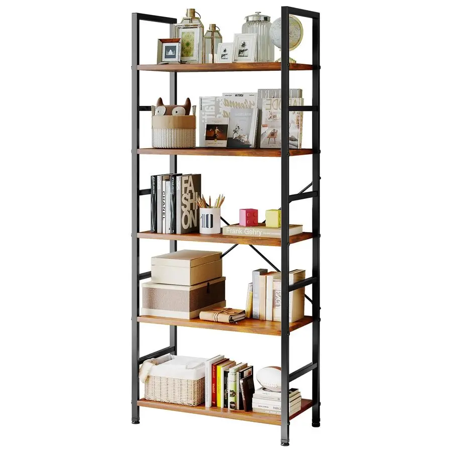 

Book Shelf, 5 Tier Bookcase, Modern Tall Bookshelf Corner Storage Organizer for Garage Kit, CDs, Movies Suitable Home Office Bed