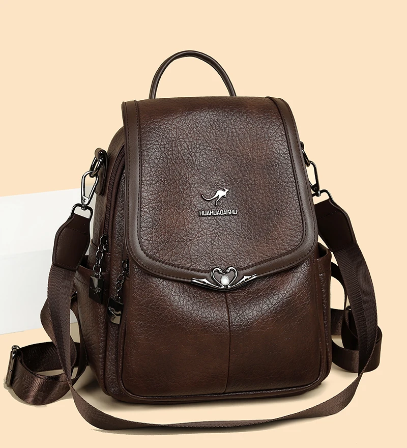 2026 New Ladies Bookbag Rucksack Women Large Capacity High Quality PU Leather Female Vintage School Bags Travel Bagpack
