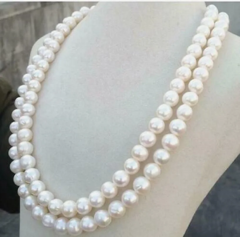 

36 inch 9-10mm AAA Akoya white pearl necklace 14k Yellow Gold Clasp