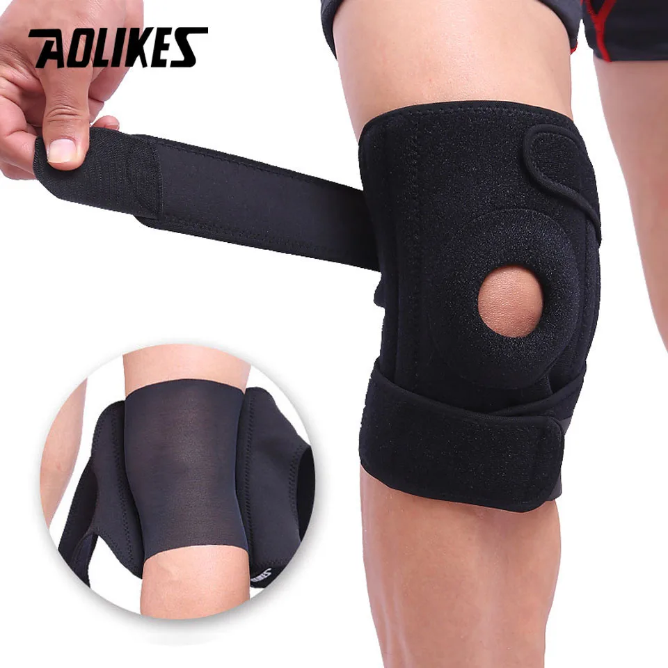 AOLIKES 1PCS Adjustable Elastic Knee Support Brace Patella Knee Pads Hole Sports Knee Protector Kneepad Ginocchiere