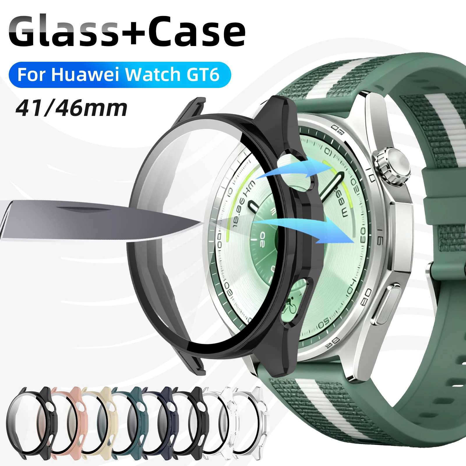 Glass+Case for Huawei Watch GT 6 46mm 41mm Glass Anti-scratch Screen Protector & Hard PC Protective Bumper for GT6 Accessories