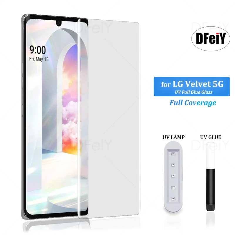 DFeiY UV Glass for LG Velvet Full Coverage UV Screen Protector for LG Velvet 5G Tempered Glass Film