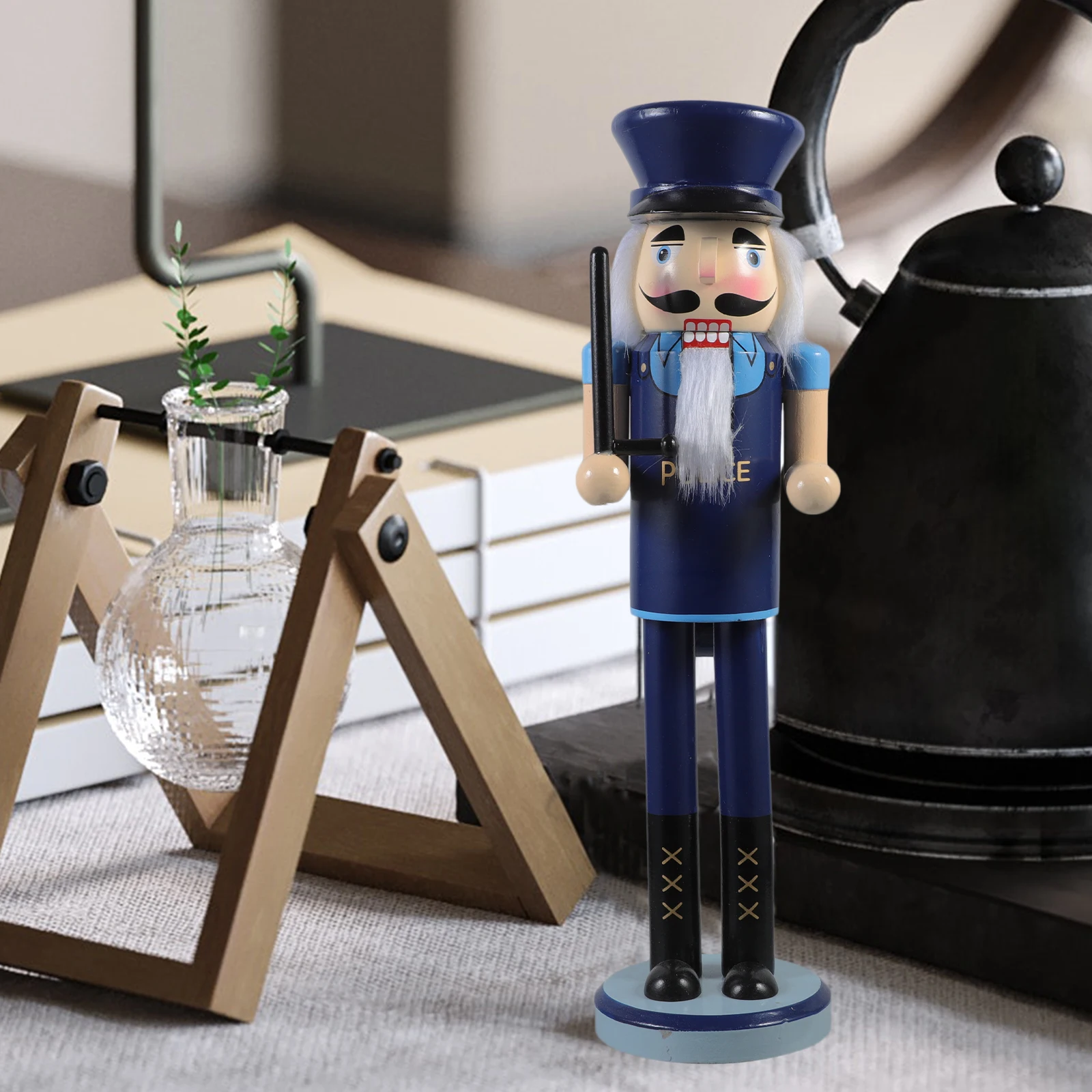 

38cm Nutcracker Figurine Police Themed Christmas Decor Wooden Ornament Holiday Gift Home Decor Item Mini Model Display