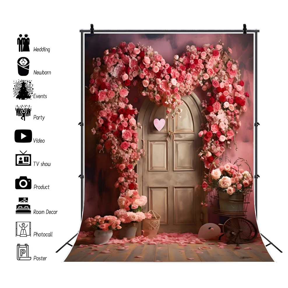 Sfondo fotografico di San Valentino Rosa rossa Fiori Cuore d'amore Interno Camera Compleanno Matrimonio Photocall Sfondo Photostudio