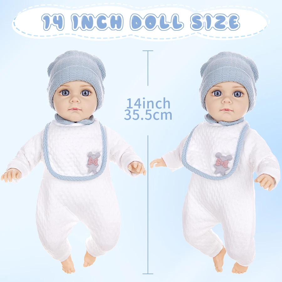 New 14 Inch Doll Set Cloth Body Doll Including The Clothes 35cm Fashion Blue Soft Baby Doll