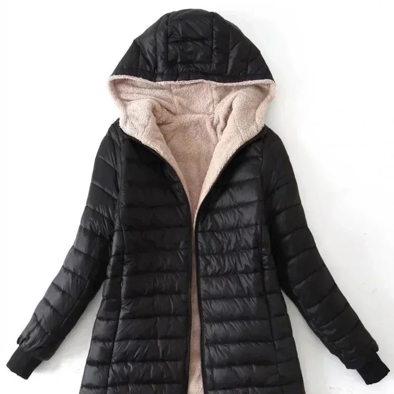 Women Winter Warm Lined Quilted Jacket Fuzzy Fleece Lightweight Zip Long Sleeve Hooded Coat with Pocket Fashion Coats Outwear