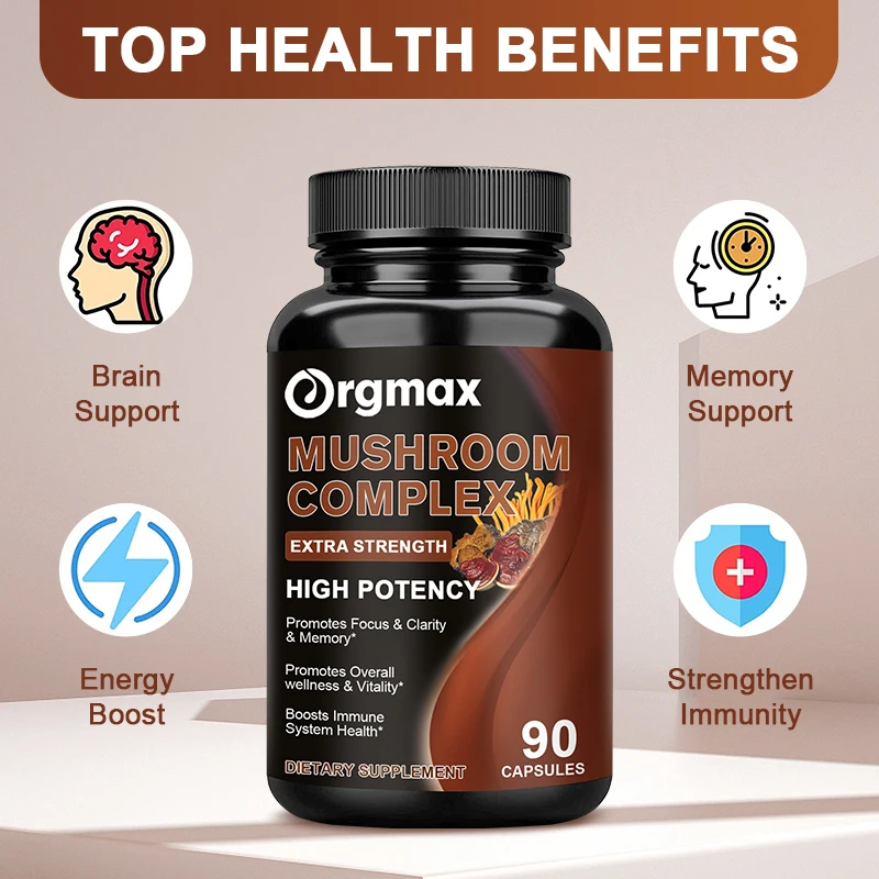 Vegan 10x Mushroom Complex Capsules with Lions Mane, Chaga, Reishi, Cordyceps For Men and Women Relief Stress Dietary Supplement