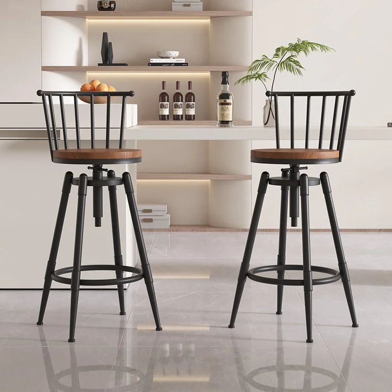 Simple home chair backrest high bar stool lifting rotating chair modern  front desk wrought iron stool
