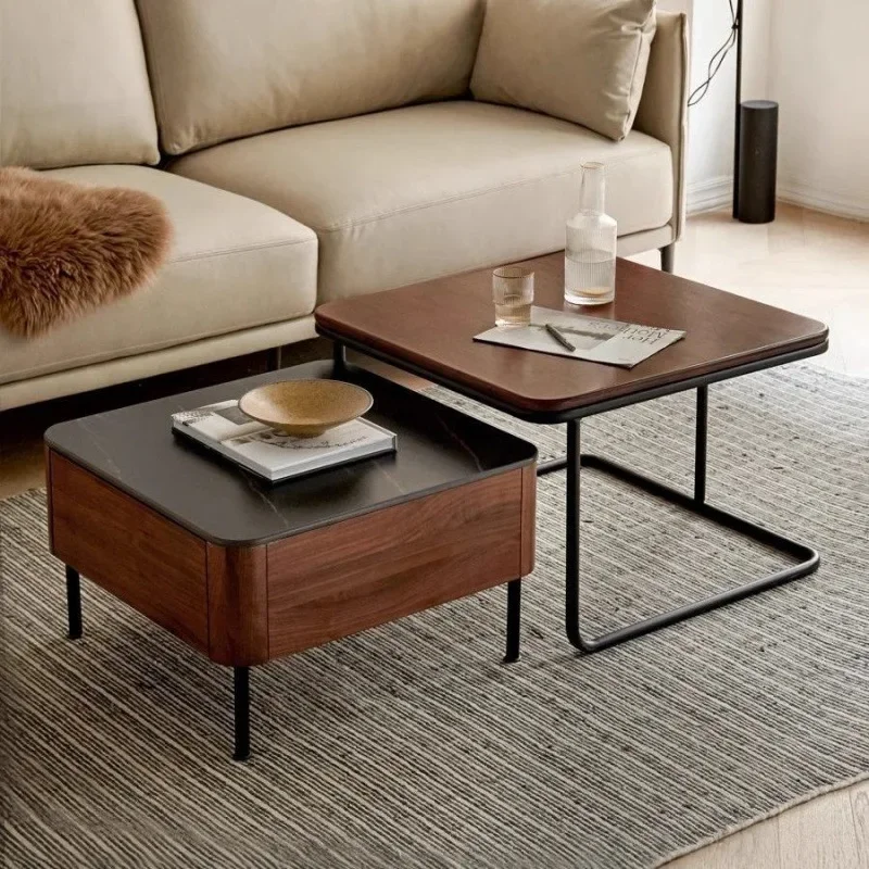 

Легкий роскошный журнальный столик из цельного дерева, персонализированный чайный столик из скандинавской каменной плиты, черный орех, маленькая квартира, кованая гостиная