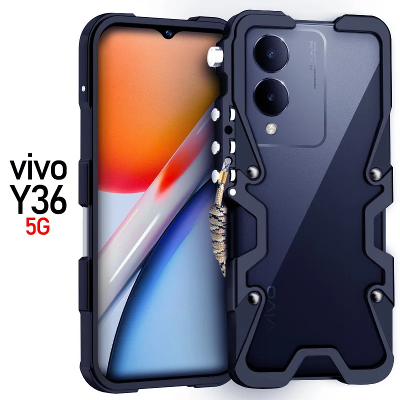 Zimon Luxury Armor Metal Aluminum Phone Cases Bumper For Vivo Y36 Y36m Y36i Cover Mechanical Purely Handmade Skull Case