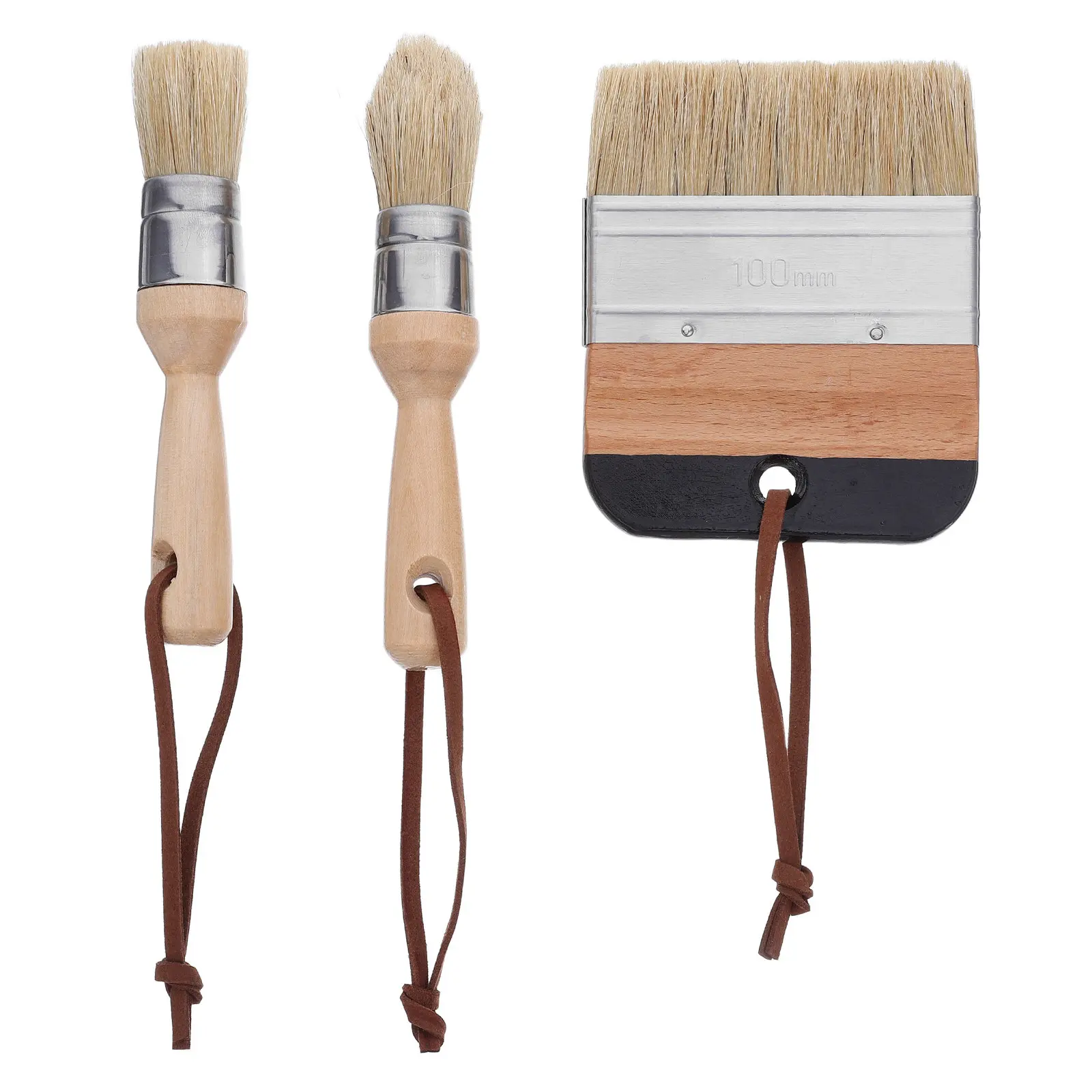 3Pcs Natural Boar Bristle Stencil Brushes Solid Beech Handle Non Slip Grip Furniture Refinishing Wood Stain Paint Trim Detailing