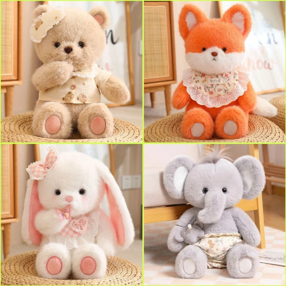 

45CM Cross-dressing Kawaii Fox Plush Toy Super Soft Cute Bear Elephant Doll For Children's Birthday Festival Gifts