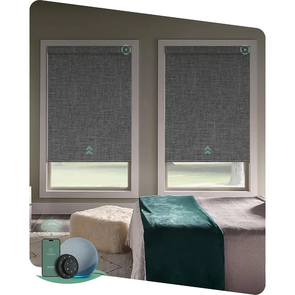 

Motorized Blinds with Remote, 100% Blackout Smart Blinds Custom Size | Motorized Shades or Indoor Windows, Works with Alexa Home