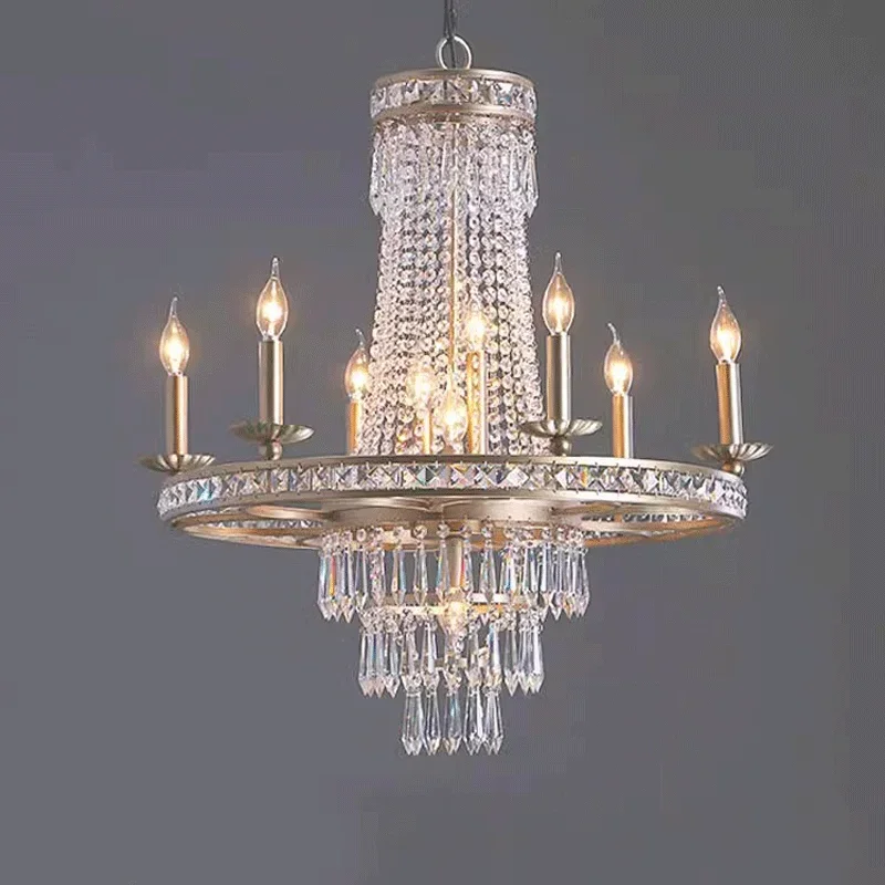 

American Country Chandelier for Living Room Dining Room Lamp Creative Personality French Luxury Wrought Iron Crystal Lamp