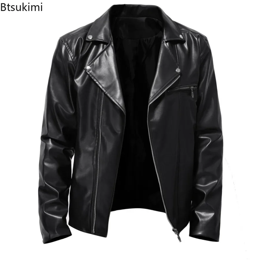 2024 Spring Autumn Men\'s Streetwear Handsome PU Leather Jacket Trend Hip Hop Motorcycle Faux Leather Jacket for Men Size S-5XL