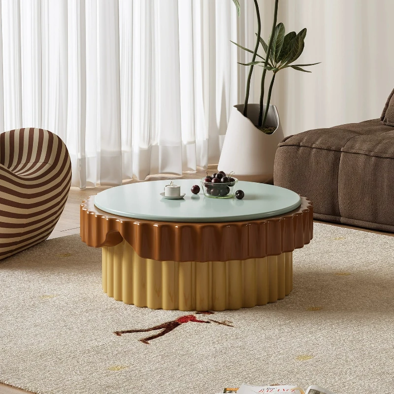 

Cream wind cake coffee table living room household small apartment modern simple light luxury high-end round coffee table